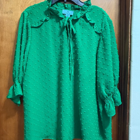 CeCe Vibrant Green Textured Blouse - Picture 1 of 4
